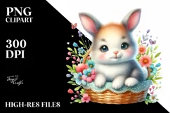 Colorful Baby Bunny in Basket | Clipart Product Image 1