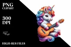Colorful Artistic Baby Unicorn with Spanish Guitar, PNG Product Image 3