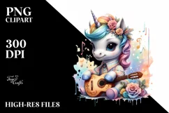Baby Unicorn with Spanish Guitar, PNG Product Image 1