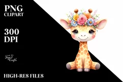 Cute Giraffe with Vibrant Flower Crown PNG Product Image 1