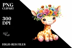 Cute Giraffe with Vibrant Flower Crown PNG Product Image 1