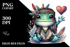 Boho Baby Frog Waving Holding Heart PNG Product Image 2