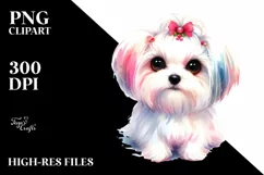 Vibrant Cute Watercolor Maltese Clipart Product Image 1