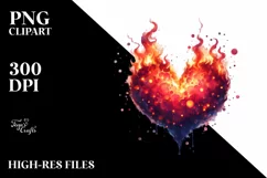 Fire Heart, Glossy Watercolor PNG Product Image 2