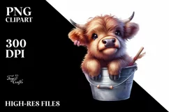Baby Highland Cow Iris in Bucket | Clipart Product Image 1