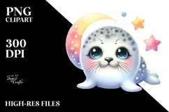 Colorful Baby Ringed Seal with Moon and Stars | Clipart Product Image 1