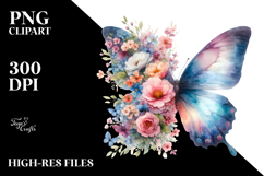 Colorful Butterfly with Flowers PNG Product Image 2