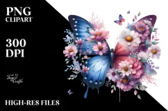 Colorful Butterfly with Flowers PNG Product Image 2