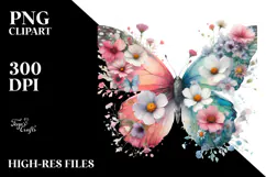 Colorful Butterfly with Flowers PNG Product Image 2