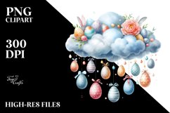 Easter Eggs Hanging in Cloud Watercolor PNG Product Image 2