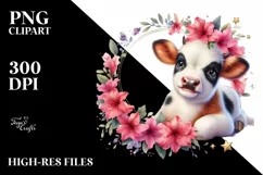 Cute Baby Hignland Cow with Azalea Floral Frame on Star PNG Product Image 2