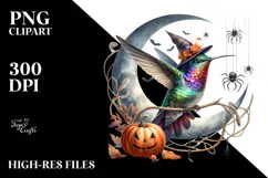 Halloween Hummingbird Sitting on Moon PNG Product Image 2
