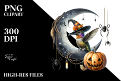 Watercolor Hummingbird Dressed for Halloween Sitting on Moon Product Image 2