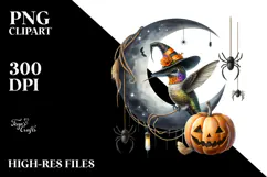 Watercolor Hummingbird Dressed for Halloween Sitting on Moon Product Image 2
