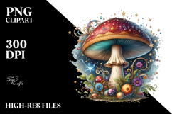 Magical Celestial Mushroom Watercolor PNG Product Image 2