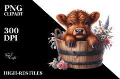 Cute Baby Highland Cow with Flowers PNG Product Image 2