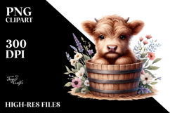 Cute Baby Highland Cow with Flowers PNG Product Image 2