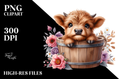 Cute Baby Highland Cow with Flowers PNG Product Image 2