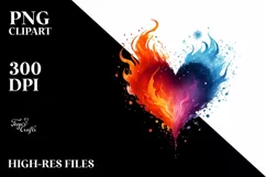 Simple Watercolor Heart Fire Ice PNG Product Image 2