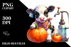 Cute Baby Cow Watercolor with Pumpkin Product Image 1