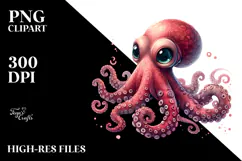 Digital Watercolor Baby Octopus, Transparent PNG Product Image 2