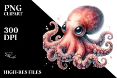 Digital Watercolor Baby Octopus, Transparent PNG Product Image 2