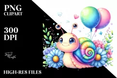 Colorful Baby Snail Watercolor with Balloons Product Image 1