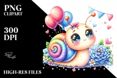 Colorful Baby Snail Watercolor with Balloons Product Image 1