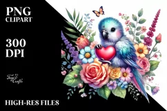 Adorned Pastel Parrot with Big Heart PNG Product Image 2