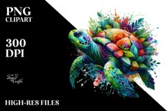 Abstract Vibrant Watercolor Turtle PNG Product Image 1