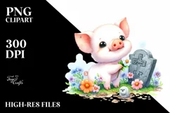 Cute Baby Pig Watercolor with Grave Product Image 3