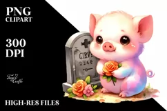 Cute Baby Pig Watercolor with Grave Product Image 1