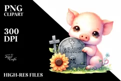 Cute Baby Pig Watercolor with Grave Product Image 1