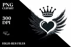 Heart with Wings and Crown, PNG Product Image 2