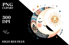 Whimsical Simple Smiling Boho Half Moon PNG Product Image 2