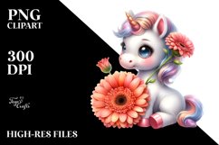Cute Unicorn with Gerbera | Clipart Product Image 1