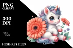 Cute Baby Unicorn Watercolor with Gerbera Product Image 3