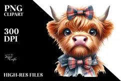 Highland Cow with Bow and Tie PNG Product Image 2