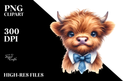 Baby Highland Cow with Bow and Tie, Playful Pose PNG Product Image 2