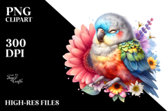 Digital Baby Parrot Sleeping on Flower, Transparent PNG Product Image 2