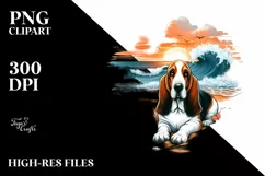 Basset Hound Surfing in the Sunset | Clipart Product Image 1