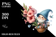 Cute Small Gnome with Large Gladiolus PNG Product Image 2