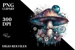 Magical Celestial Mushroom Watercolor PNG Product Image 2