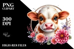 Highland Cow with Dahlia Floral Frame PNG Product Image 2