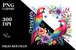 Vibrant Wimsical Parrot Floral Frame Watercolor Clipart Product Image 2