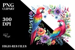 Vibrant Wimsical Parrot Floral Frame Watercolor Clipart Product Image 4