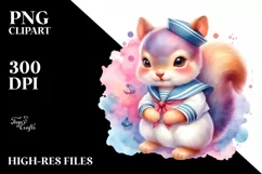 Vibrant Baby Squirrel Sailor Suit Watercolor Clipart Product Image 3