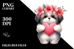 Cute Shih Tzu Holding Heart PNG Product Image 2