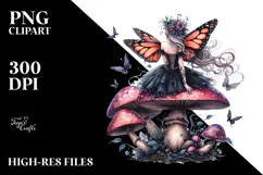 Gothic Fairy on Mushroom Creative View PNG Product Image 2