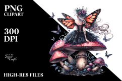 Gothic Fairy on Mushroom, Watercolor PNG Product Image 2